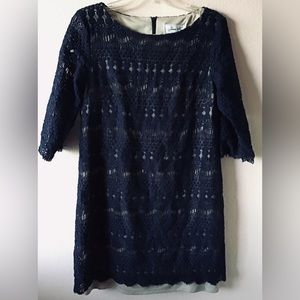 Jessica H blue tan lined crotchet dress size 14